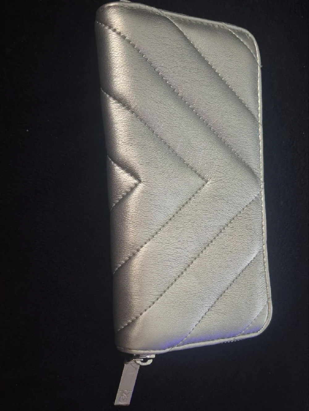 Victoria's Secret Metallic Silver Quilted Zip Wallet